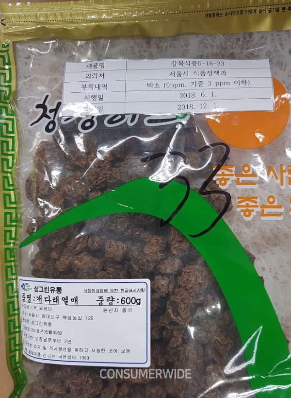 비소가 기준초과 검출된 중국산 개다래 열매가 회수조치됐다.(사진:덕인제약이 수입판매한 개다래열매/식약처 제공)
