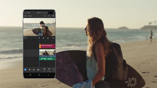 삼성전자가 지난 21일 갤럭시 스마트폰에서 동영상 편집 앱인 ‘프리미어 러시 삼성(Premiere Rush for Samsung)’을 선보였다.(사진: 삼성전자 )