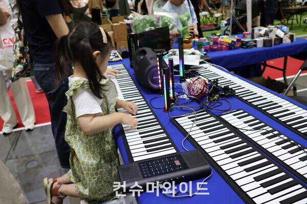 25일 ‘2024 고카프 킨텍스’에서 한 여자 아이가 고사리 손으로 피아노 건반을 치고 있다. ⓒ컨슈머와이드 강진일 기자