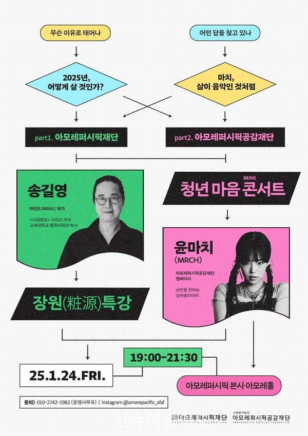 아모레퍼시픽재단과 아모레퍼시픽공감재단은 청년들을 위한 '제2회 장원(粧源) 특강 X 청년 마음 콘서트'를 오는 24일 아모레퍼시픽 본사에서 개최한다. 사진/아모레퍼시픽