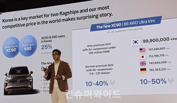 볼보자동차코리아 이윤모 대표가 2일 오전 11시 워커힐 호텔에서 진행된 신형 XC90, S90 론칭 행사에서 발언을 하고 있다. ⓒ컨슈머와이드 전휴성 기자