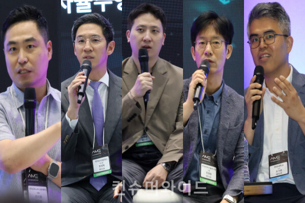 사진 왼쪽부터 오토노머스A2Z 한지형 대표,  카카오모빌리티 장성욱 부사장, 마스오토 노제경 부대표, 한국전자기술연구원 민경원 단장, 한양대 조기춘 교수 ⓒ컨슈머와이드 전휴성 기자