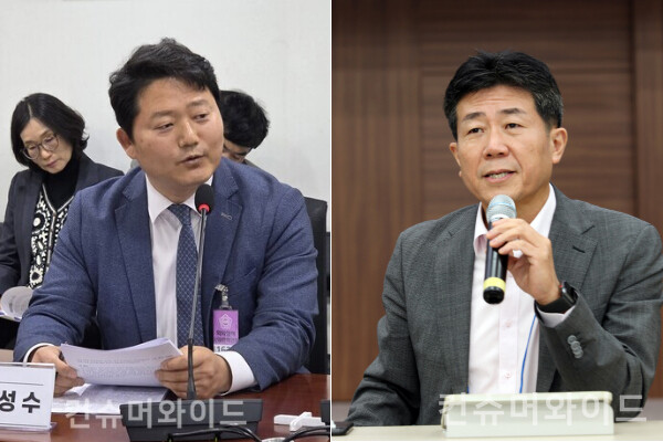 사진 왼쪽지난 3월 27일 을지로위원회 주관 대리점 피해 사례 발표에서 발언 중인 KGM대리점협의회 김성수 회장, 오른쪽 지난 4일 진행 ‘KGM 대리점 동반성장 콘퍼런스’에 참석해 발언을 하고 있는 KGM 황기영 대표이사 ⓒ 왼쪽 사진 컨슈머와이드 DB, 오른쪽 사진 KGM 제공